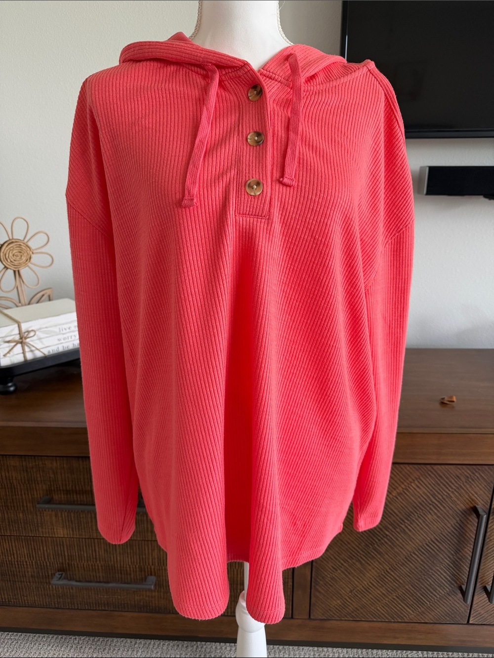 Time and Tru Coral Knit Hooded Pullover